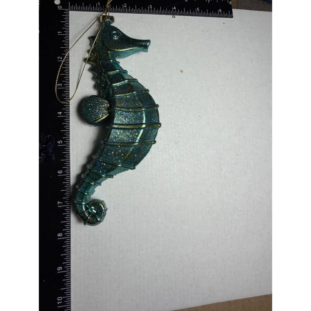 Seahorse Holiday Ornament - Teal Glitter (Unbranded)